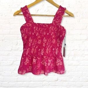Japna Pink Floral Smocked Chiffon Peplum Top Size Medium NWT